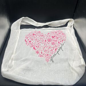Free People Movement Pink Heart Christmas Linen Shoulder Shopping Reusable Bag
